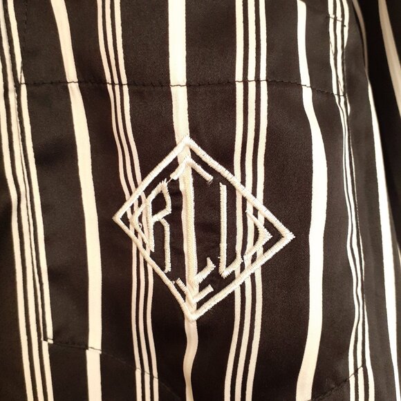 LRL Striped Satin Long Sleeve/Long Pant Pajama Set Black White Stripe Size M - Picture 7 of 15